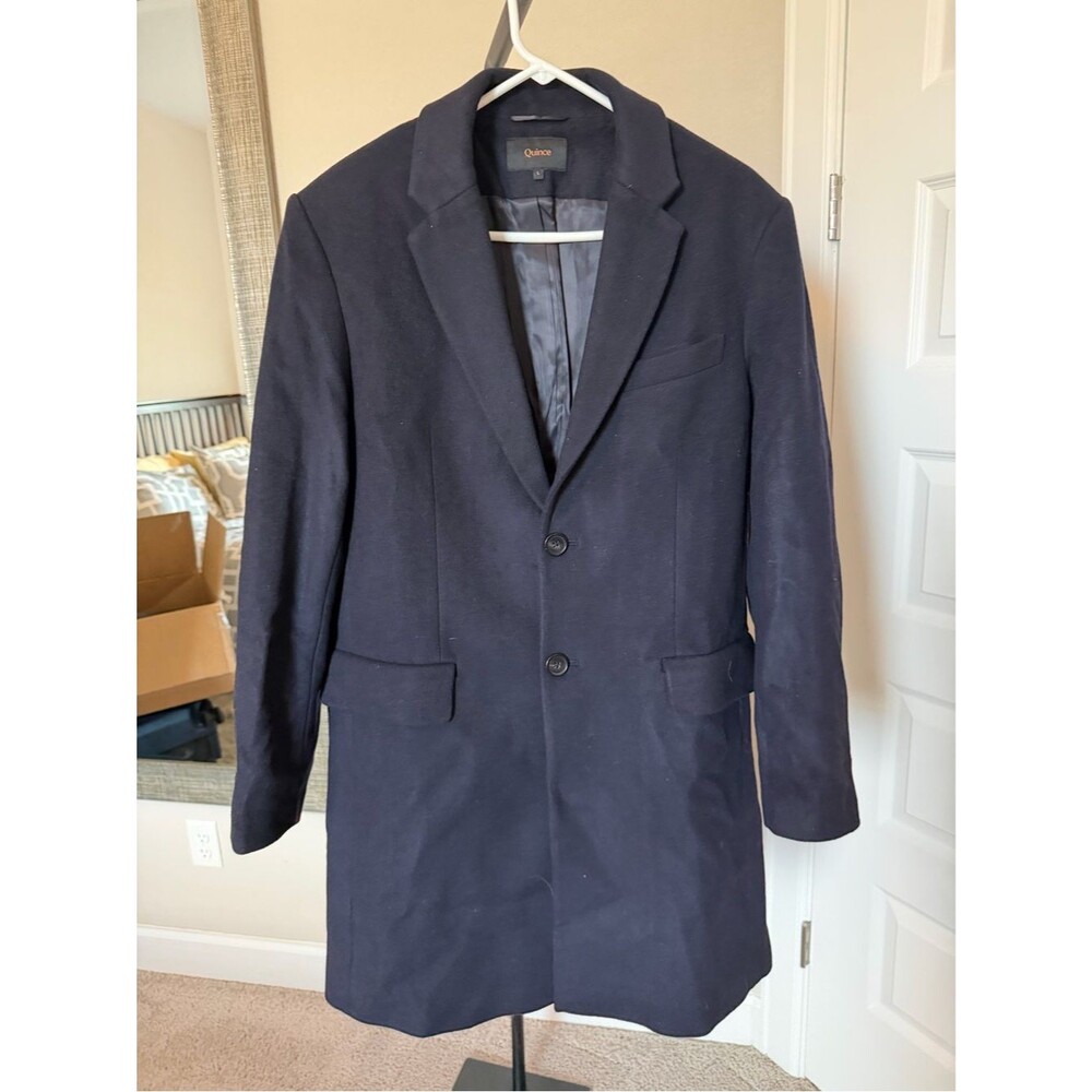 Quince Italian Wool Navy Cadet Blue Men's Trench Overcoat Coat L NWOT